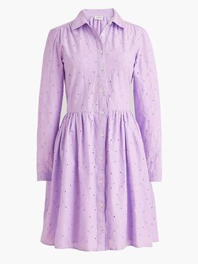 J. Crew Lavender Eyelet Button-Front Mini Shirt Dress